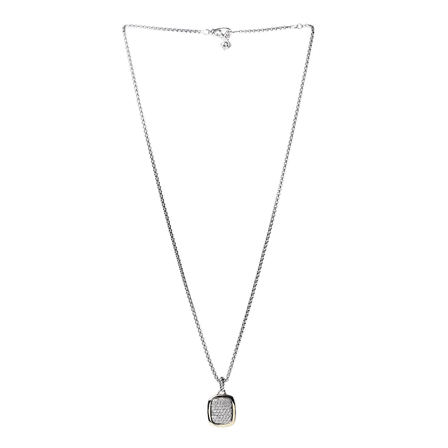 David Yurman Sterling Silver 18K Yellow Gold Diamond Noblesse Pendant Necklace 3 of 5