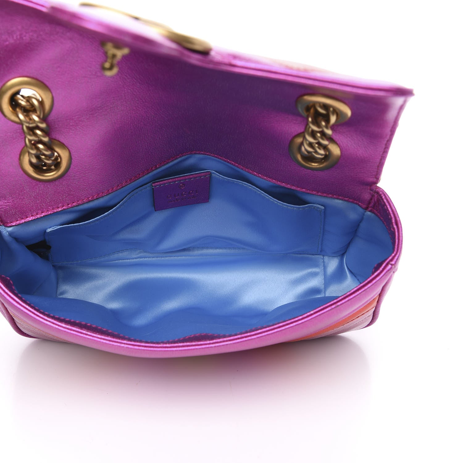 Gucci Metallic Calfskin Matelasse Mini GG Marmont Shoulder Bag Fuchsia 5 of 11