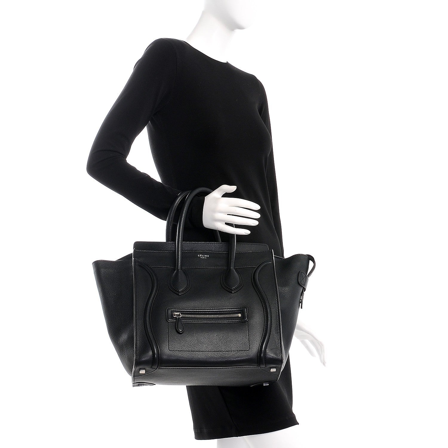 Celine Drummed Calfskin Mini Luggage Black 2 of 7