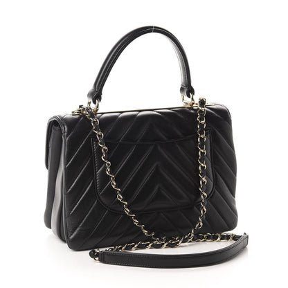 Chanel Lambskin Chevron Quilted Small Trendy CC Dual Handle Flap Bag Black 3 of 11