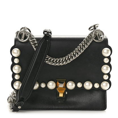 Fendi Vitello Liberty Pearl Scalloped Studded Small Kan I Shoulder Bag Black 1 of 11
