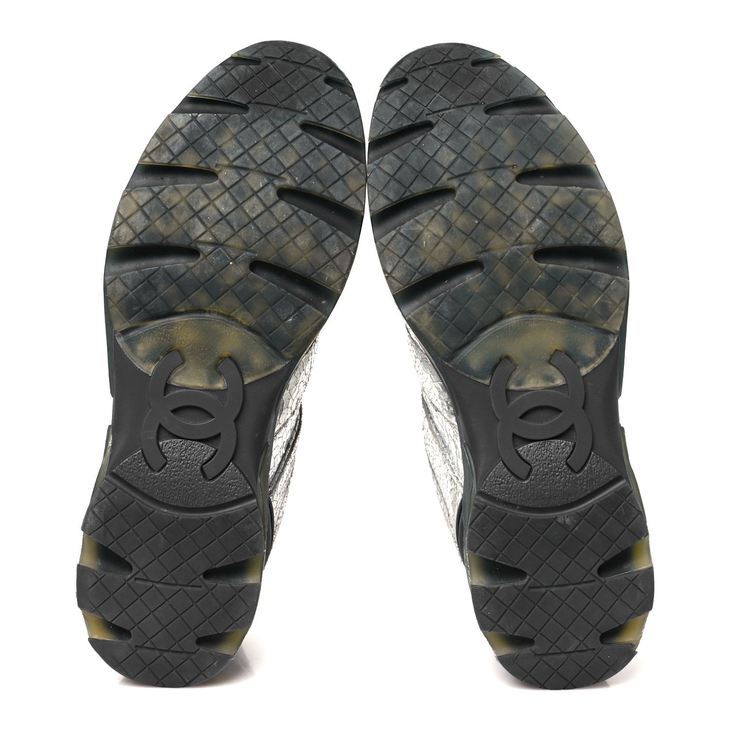 Chanel Metallic Crackled Calfskin CC Sneakers 39.5 Silver Black Navy 6 of 9