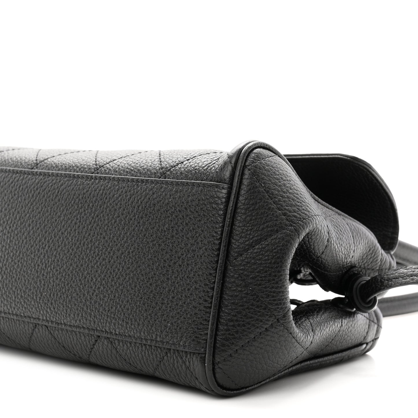 Grained Calfskin Stitched Urban Essentials Small Shopping Bag Black
