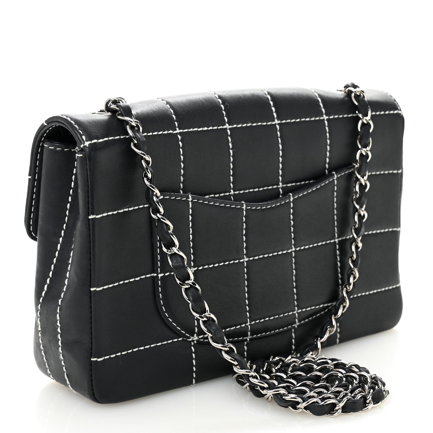 Chanel Calfskin Contrast Stitched Medium Single Flap Navy Blue 3 of 11