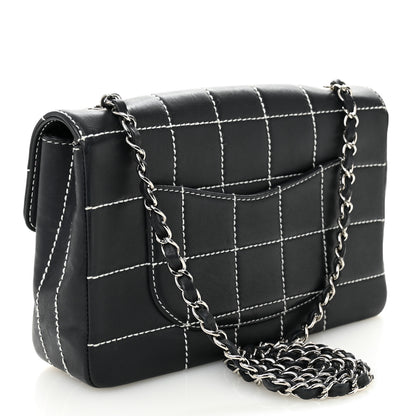 Chanel Calfskin Contrast Stitched Medium Single Flap Navy Blue 3 of 11