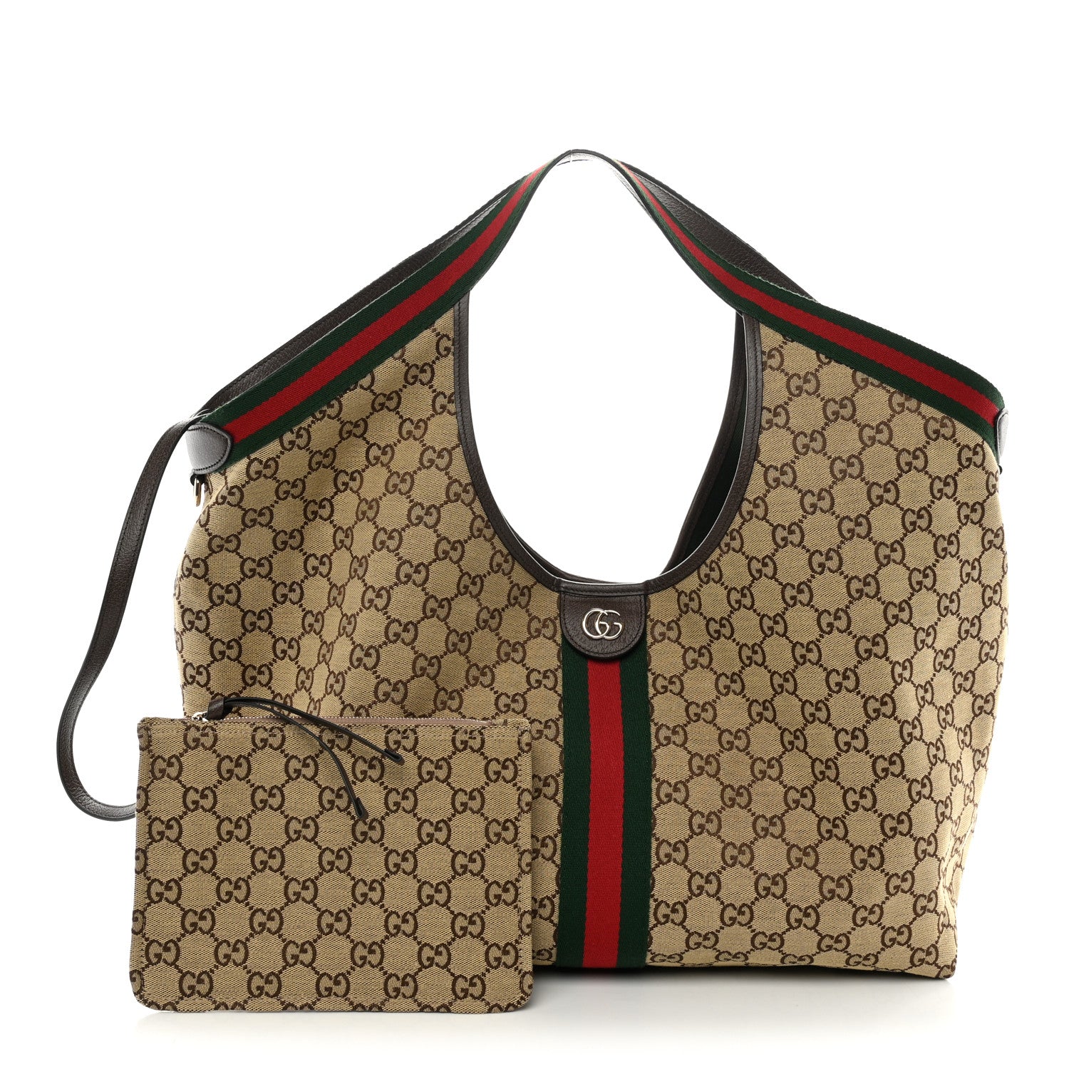 Gucci GG Monogram Web Large Giglio Tote Beige Brown 3 of 10