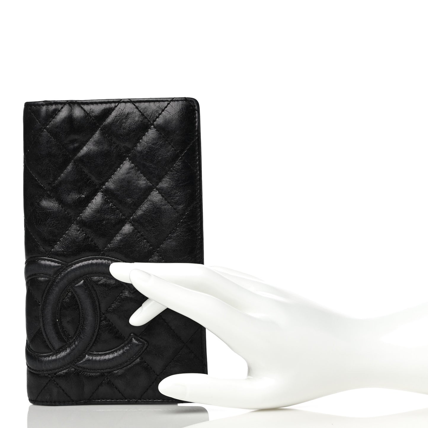 Aged Calfskin Quilted Cambon Yen Wallet Black