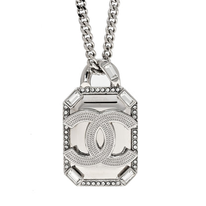 Chanel Crystal Baguette CC Mirror Pendant Necklace Silver 4 of 5