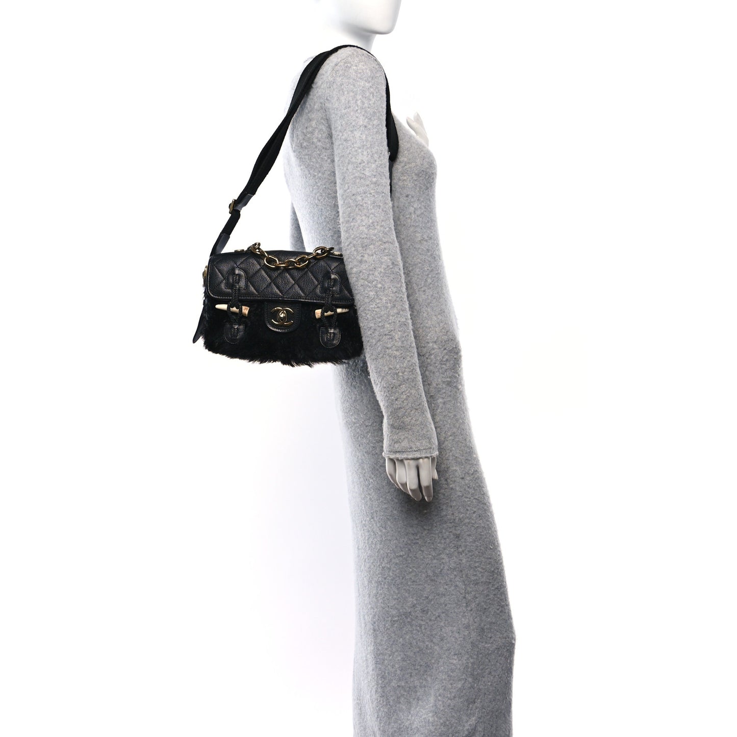 Goatskin Fur Paris Dallas Messenger Bag  Black