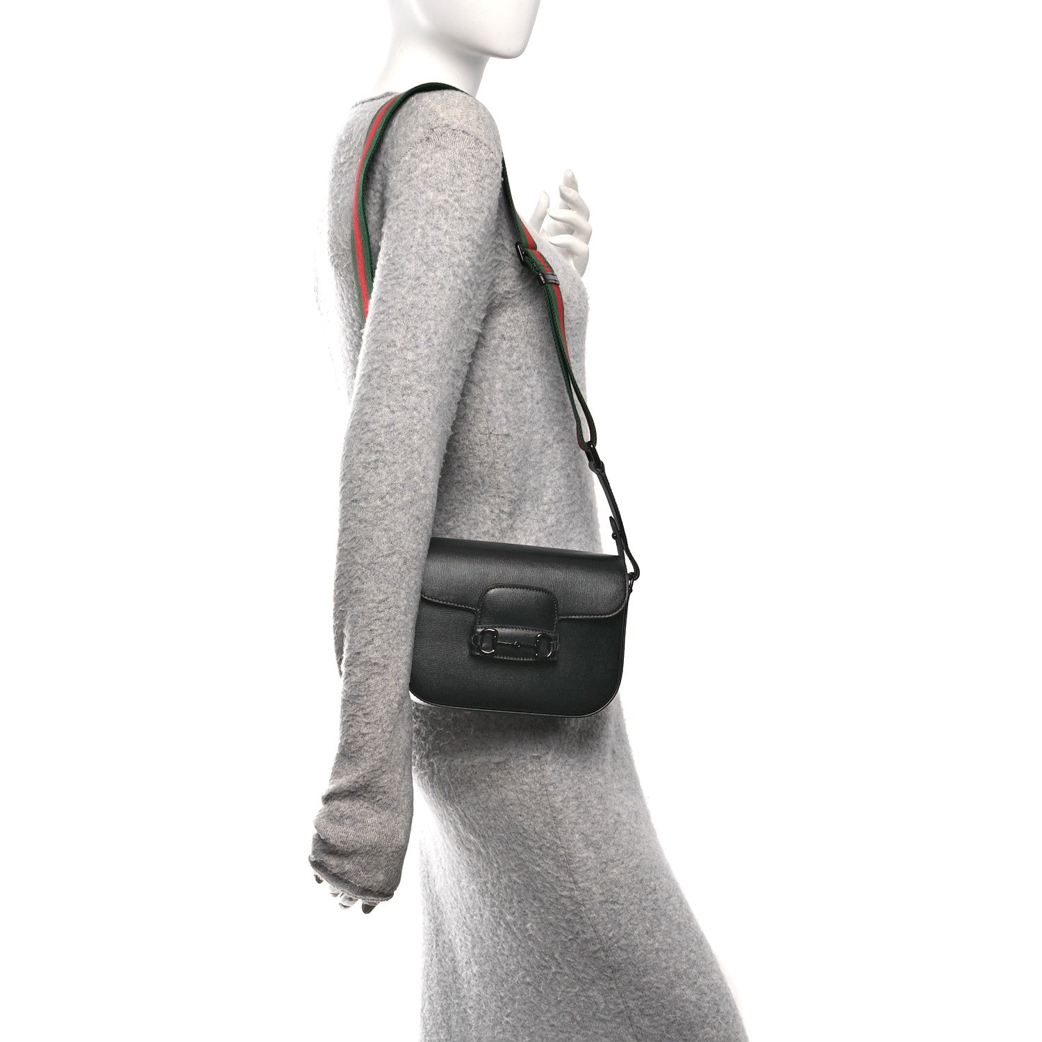 Gucci Azalea Calfskin Web Monochrome Small Horsebit 1955 Shoulder Bag Black 2 of 12