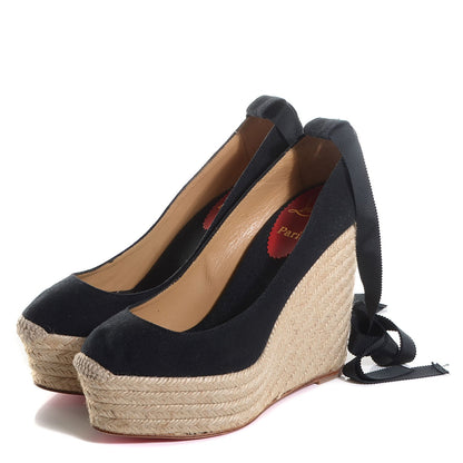 Christian Louboutin Canvas Formentera Platform Espadrille Wedges 37 Black 3 of 5