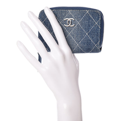 Chanel Denim Quilted Zip Coin Purse Blue 2 of 8