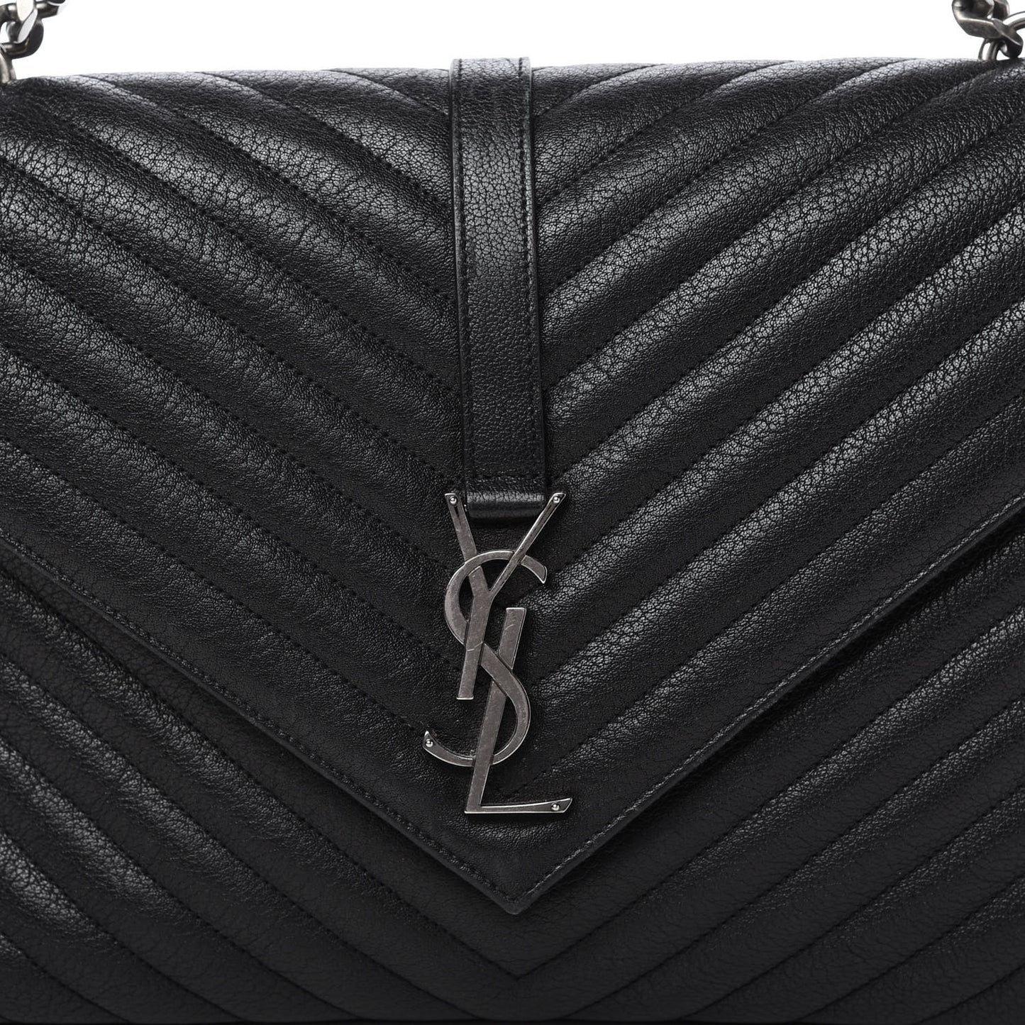 Sheepskin Matelasse Chevron Monogram Large College Satchel Black