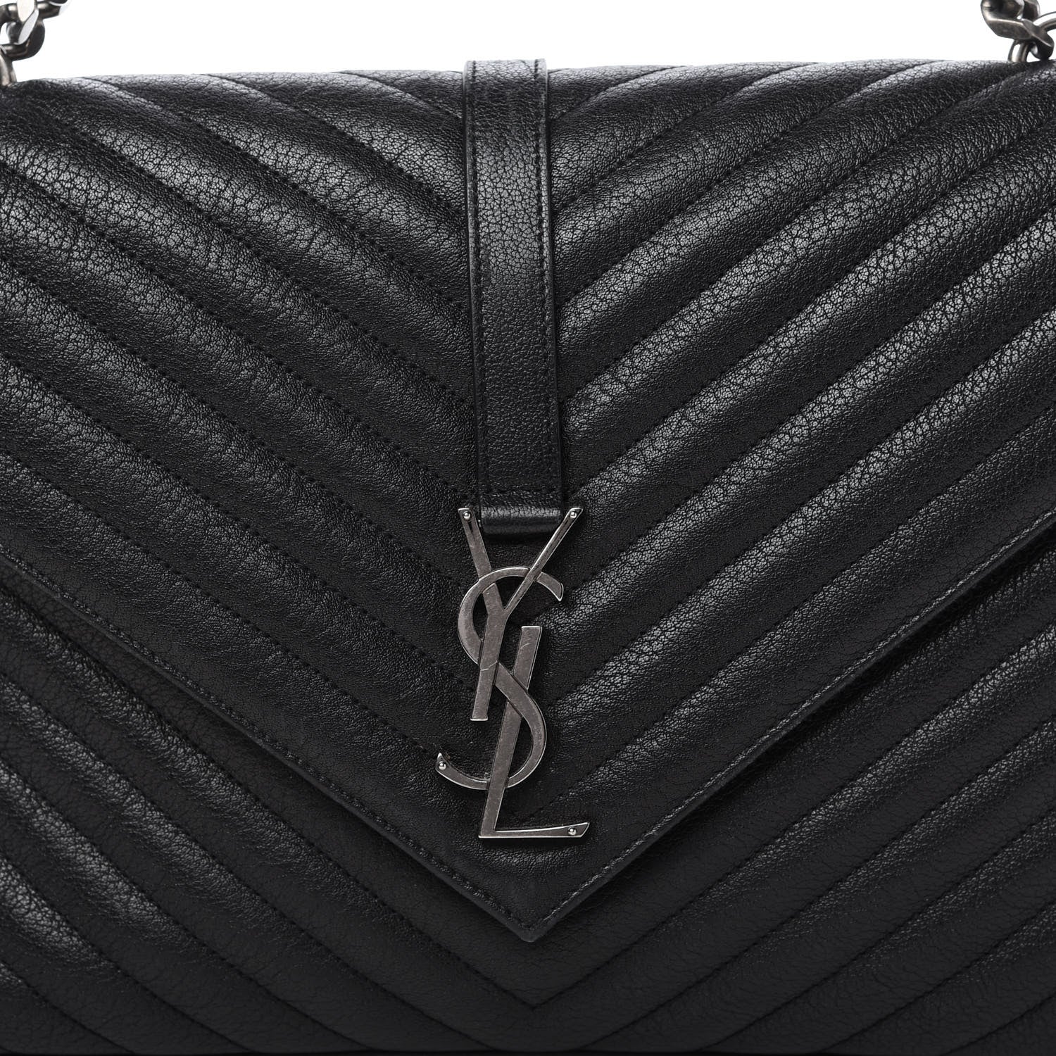 Saint Laurent Sheepskin Matelasse Chevron Monogram Large College Satchel Black 10 of 11