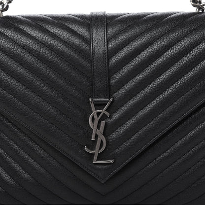 Saint Laurent Sheepskin Matelasse Chevron Monogram Large College Satchel Black 10 of 11