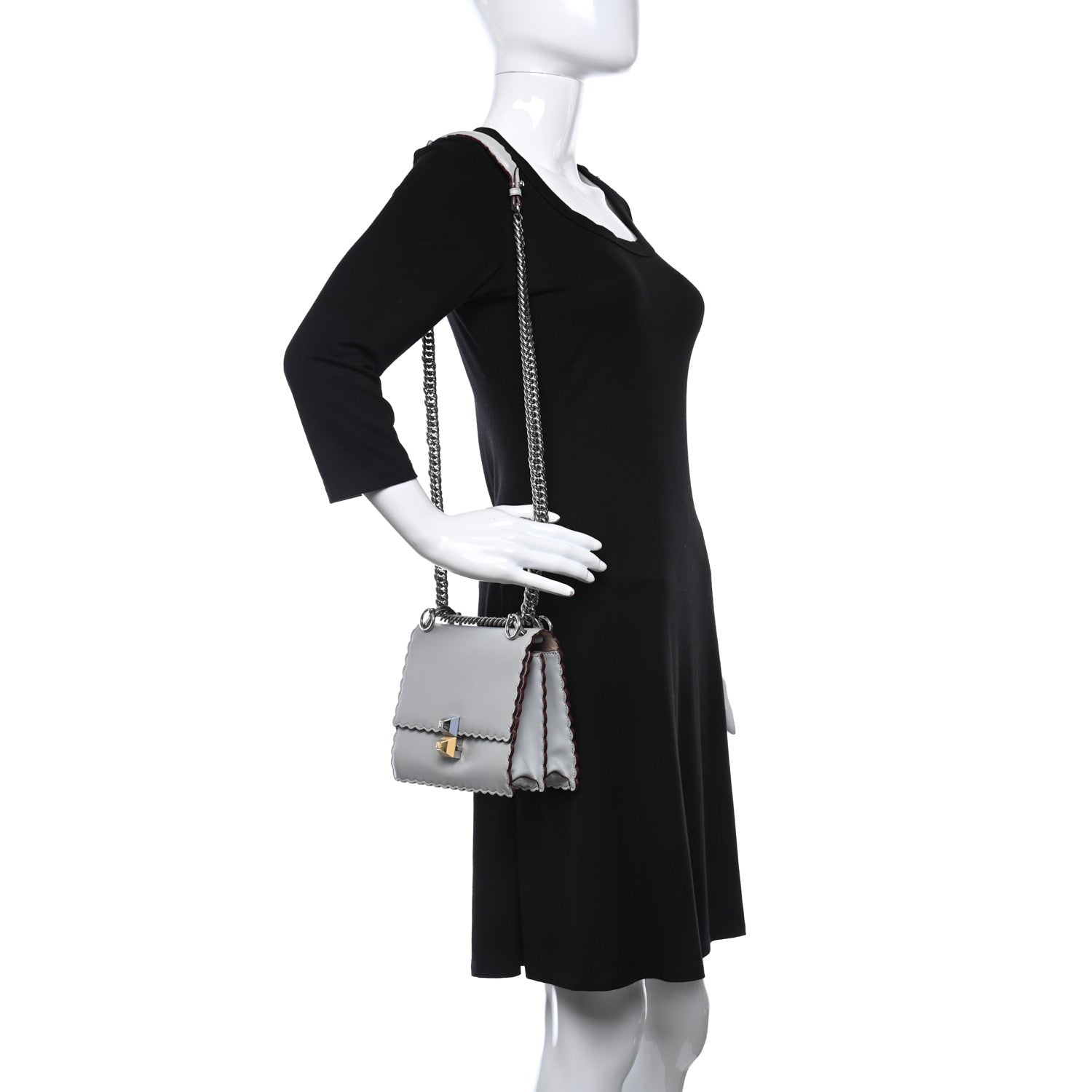 Fendi Vitello Liberty Scalloped Studded Small Kan I Shoulder Bag Grigio Perla 2 of 9
