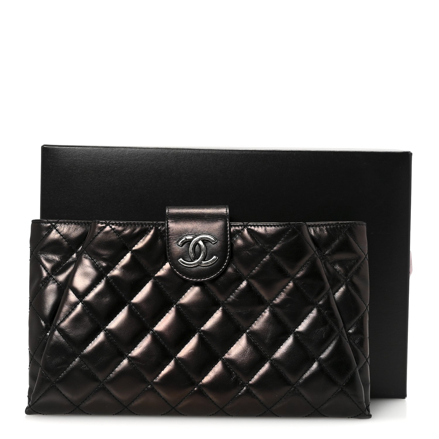 お値下げ！CHANELBIGCoCoキュロット Chanel Glazed Calfskin Quilted Coco Pleats Clutch Black 1782814