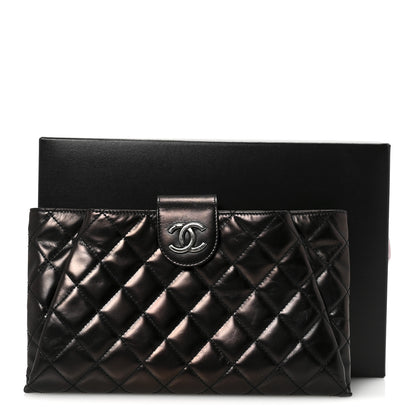 Chanel Glazed Calfskin Quilted Coco Pleats Clutch Black 8 of 8