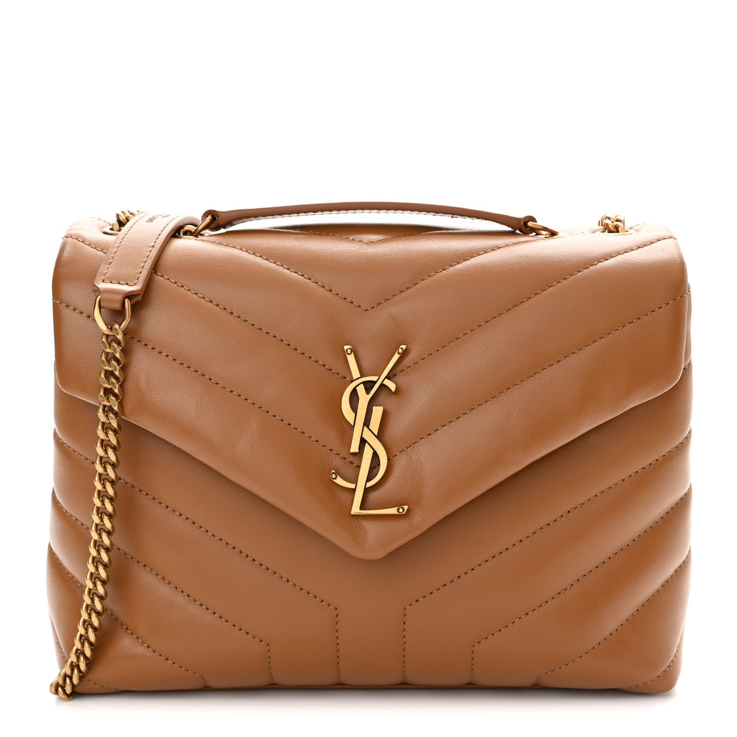 Saint Laurent Calfskin Y Quilted Monogram Small Loulou Chain Satchel Dark Natural 1 of 11