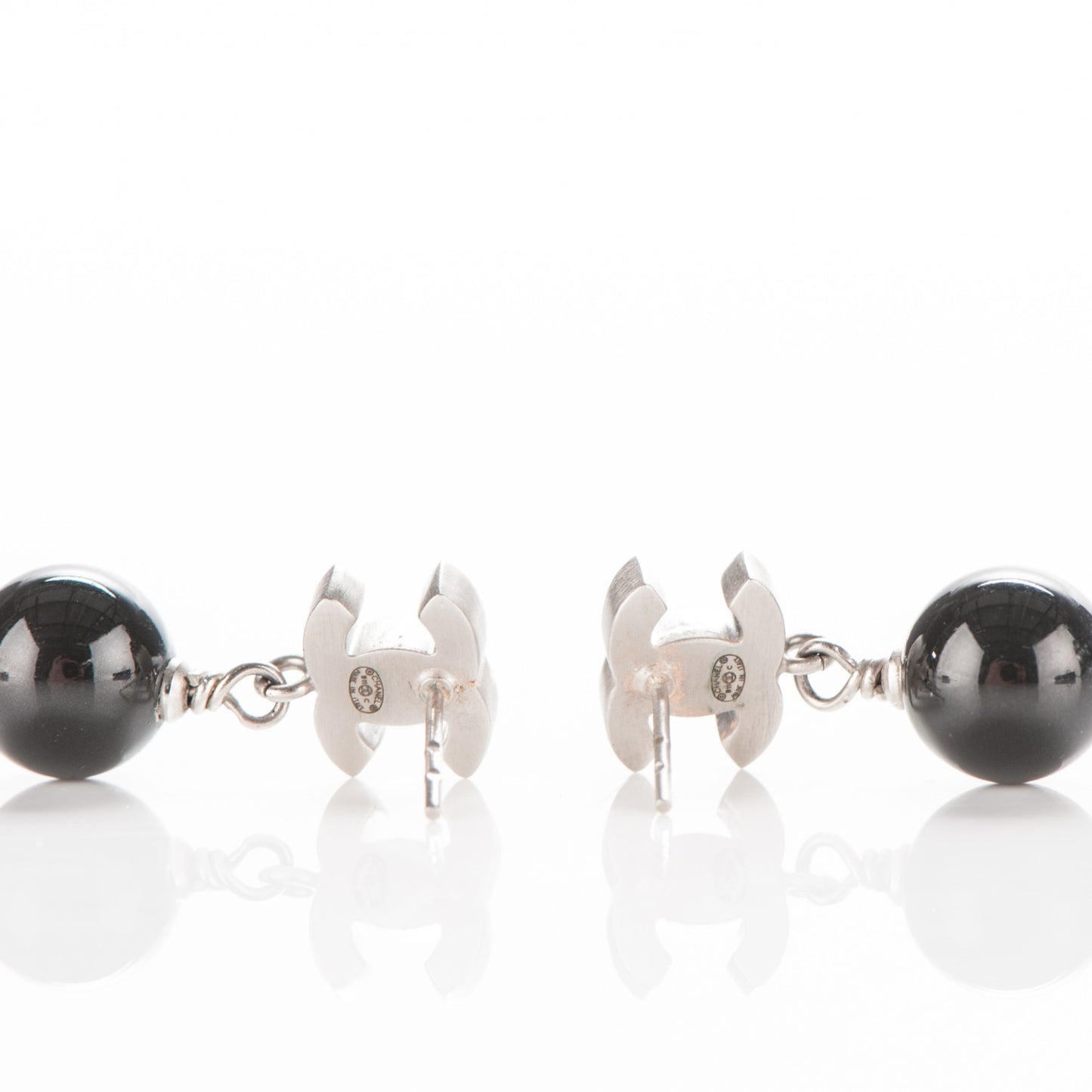 Enamel Resin CC Drop Earrings Black White