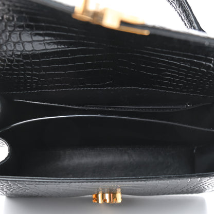 Saint Laurent Calfskin Crocodile Embossed Mini Classic Monogram Cassandra Top Handle Black 4 of 7