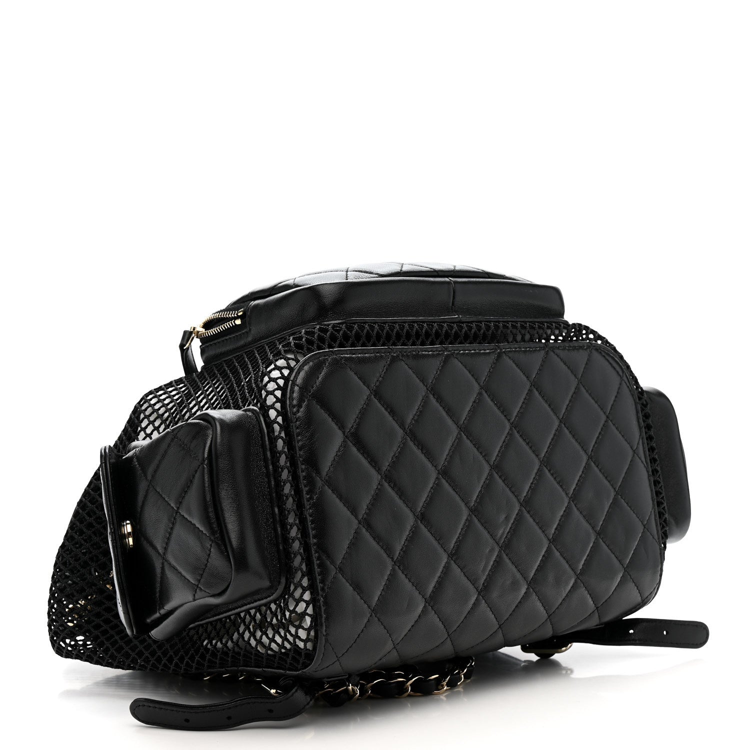 Chanel Shiny Lambskin Mesh Quilted Large Cargo Duma Drawstring Backpack Black 4 of 12