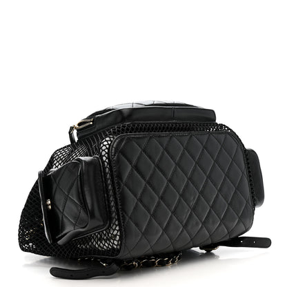 Chanel Shiny Lambskin Mesh Quilted Large Cargo Duma Drawstring Backpack Black 4 of 12