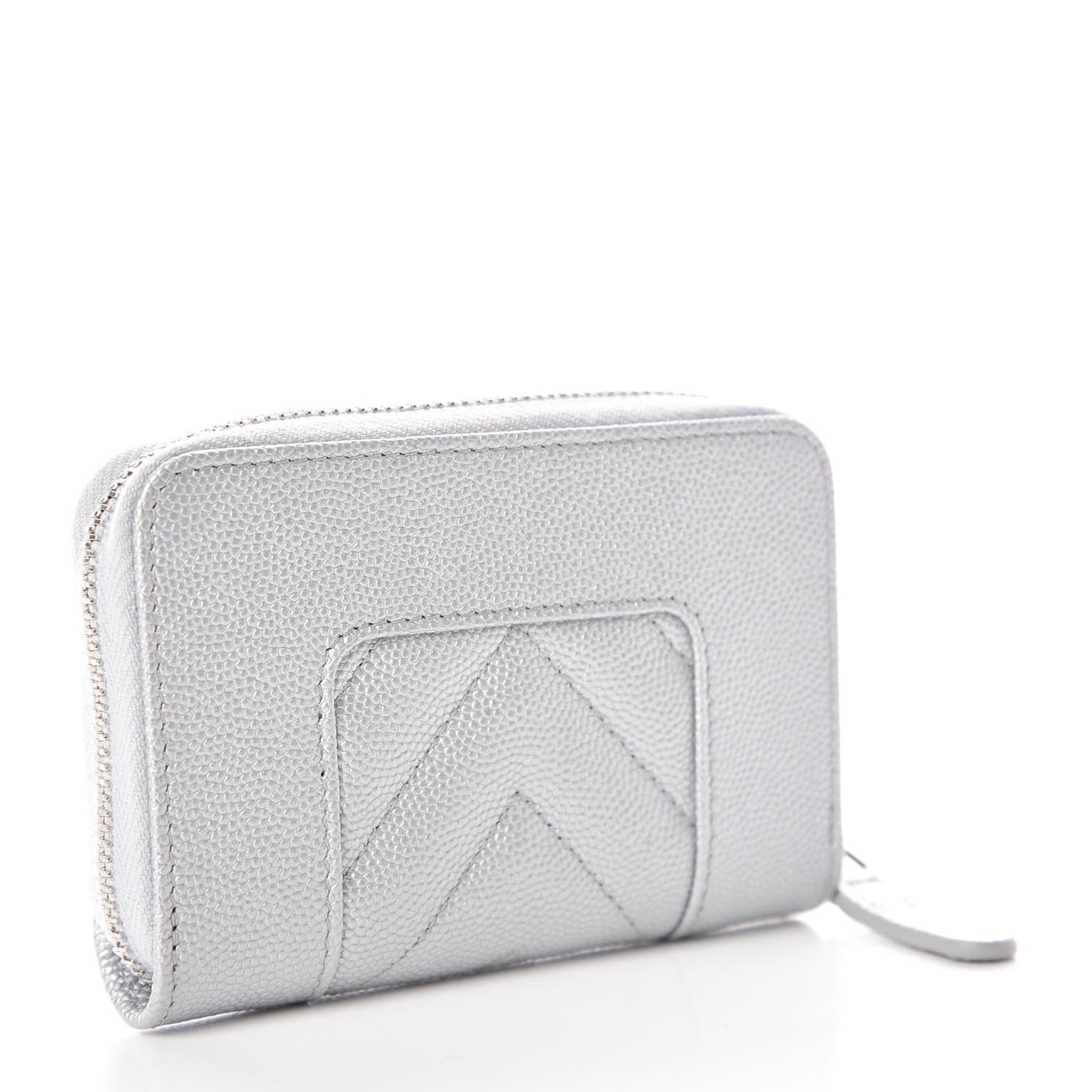Metallic Caviar Chevron Quilted Vintage Mademoiselle Zip Coin Purse Silver