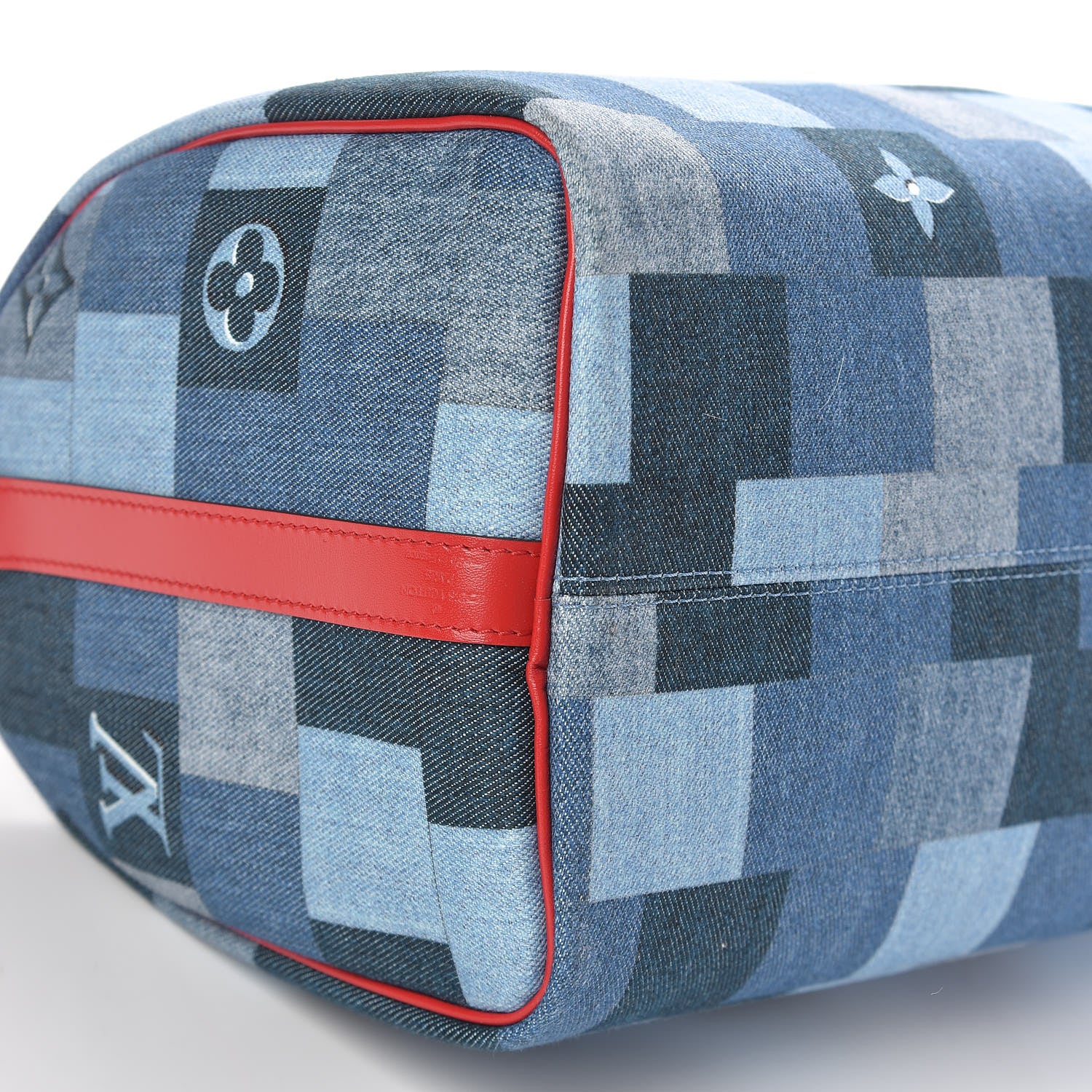 Louis Vuitton Denim Damier Monogram Patchwork Speedy Bandouliere 30 Blue Rouge 9 of 10