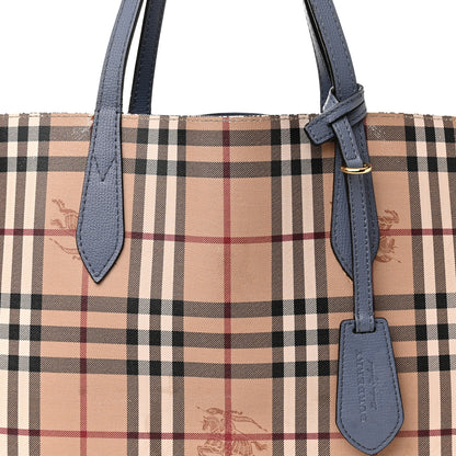 Burberry Calfskin Haymarket Check Small Reversible Tote Slate Blue 12 of 20