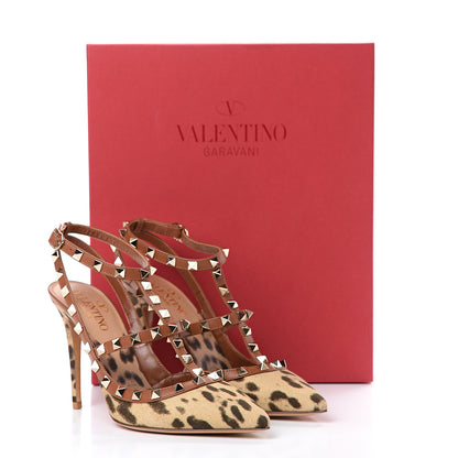 Valentino Garavani Canvas Leopard Print Rockstud Ankle Strap Pumps 37.5 Brown 8 of 8