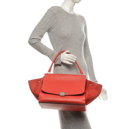 Celine Drummed Calfskin Suede Large Trapeze Vermillion 2 of 11