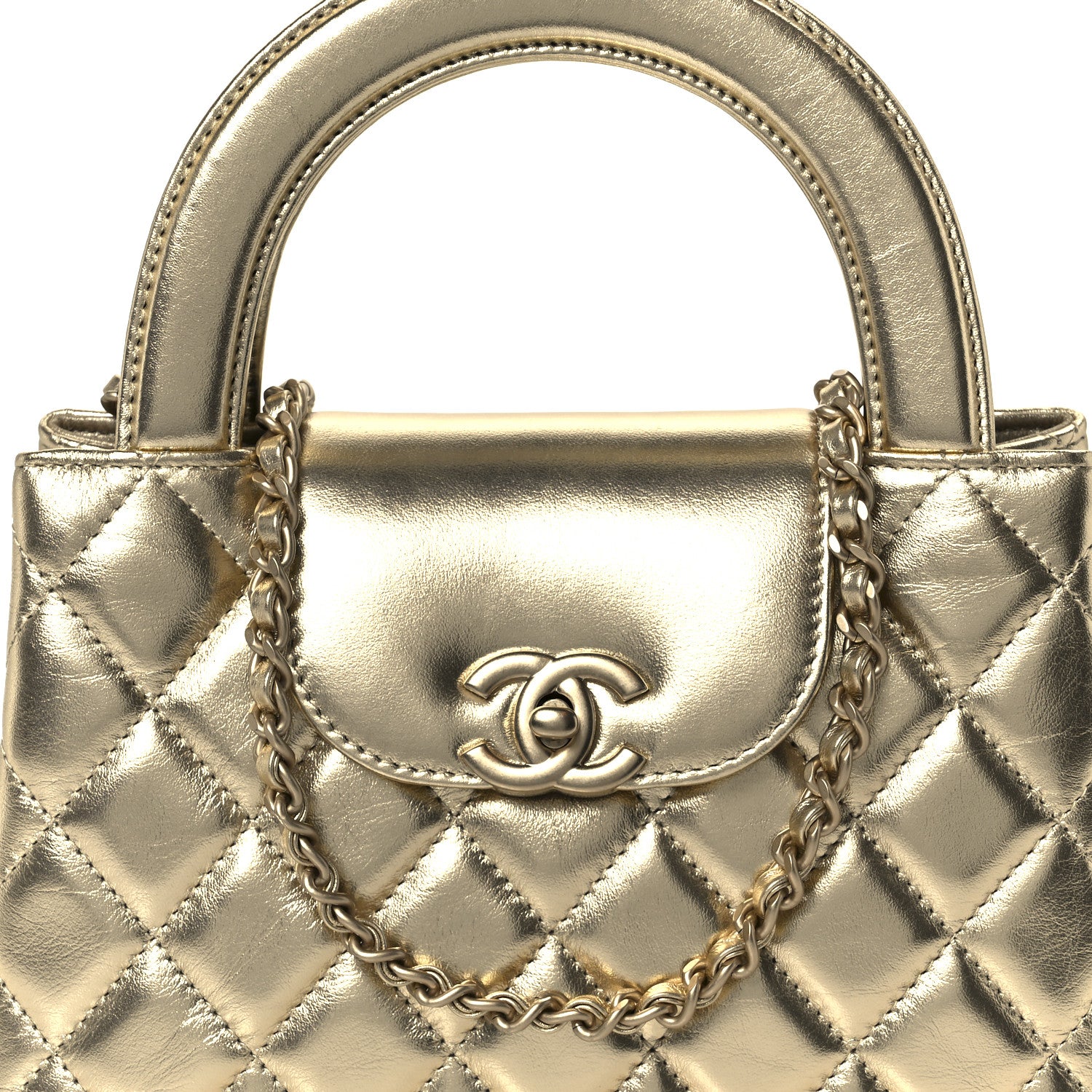 Chanel Metallic Shiny Aged Calfskin Quilted Nano Kelly Shopper Gold 8 of 11