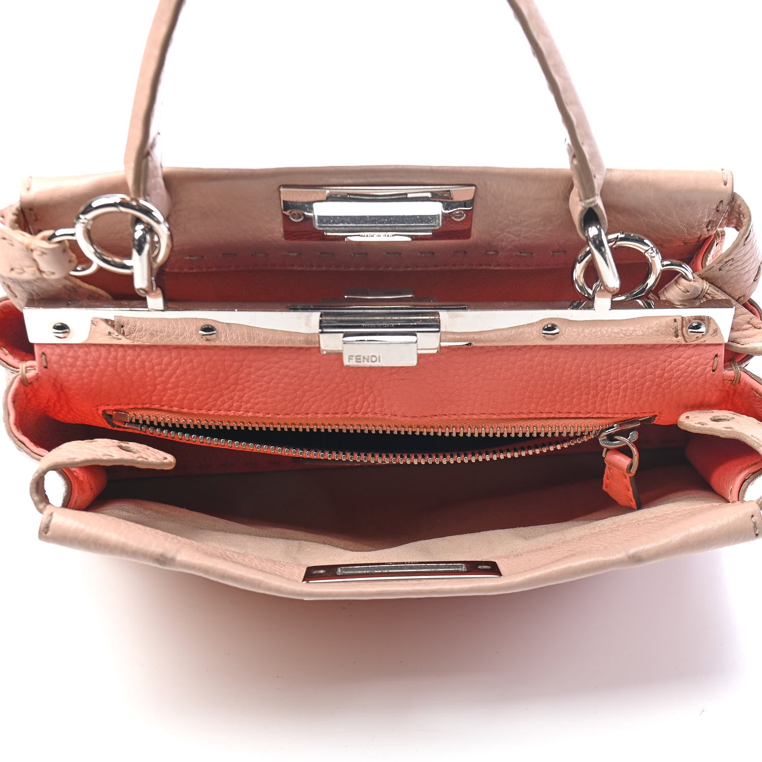 Fendi Cuoio Romano Selleria Bi-Color Medium Peekaboo Iconic Satchel Rosa Plaster Pesca 5 of 9