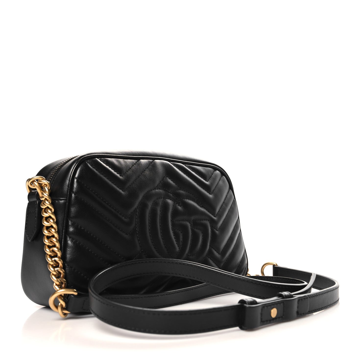 Calfskin Matelasse Small GG Marmont Chain Shoulder Bag Black