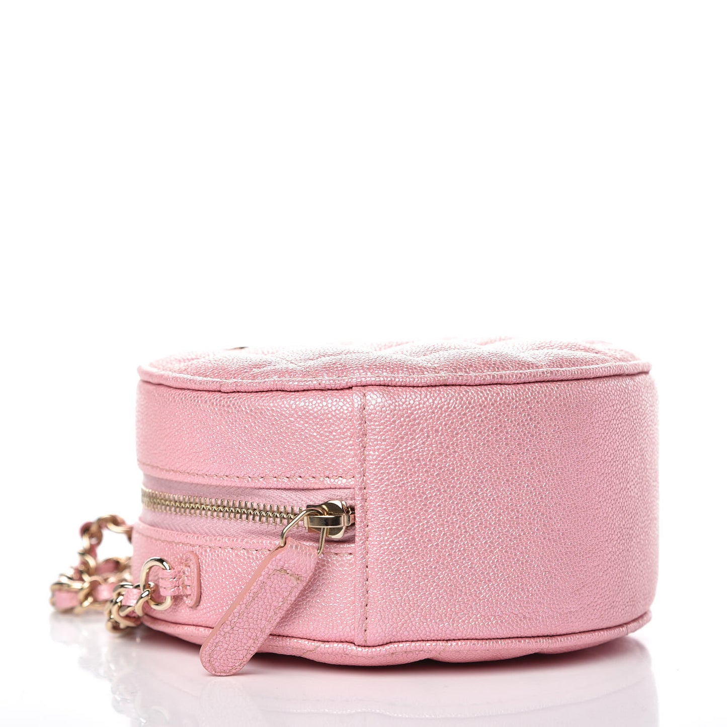 Iridescent Caviar Quilted Round Clutch With Chain Pink