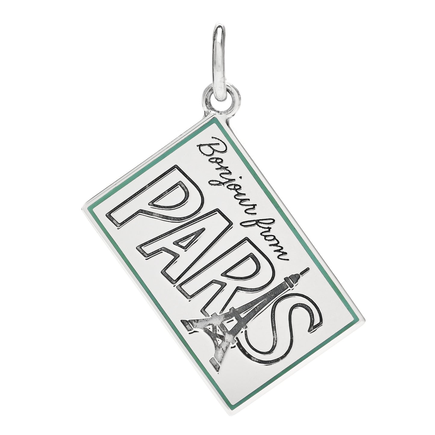 Sterling Silver Enamel Paris Postcard Charm Blue