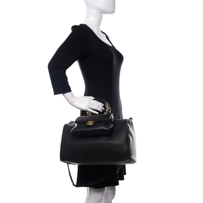 Chanel Grained Calfskin Lambskin Quilted Large Bowling Bag Black 3 of 11