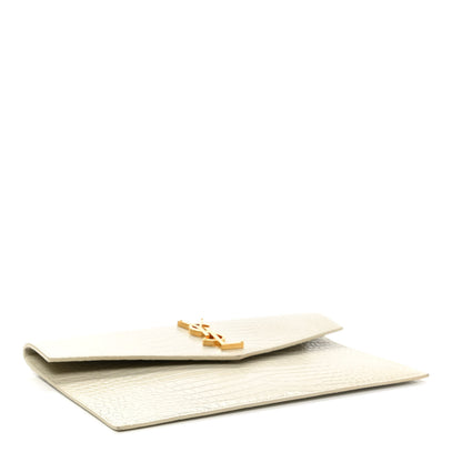 Saint Laurent Calfskin Crocodile Embossed Uptown Monogram Pouch Crema Soft 4 of 8