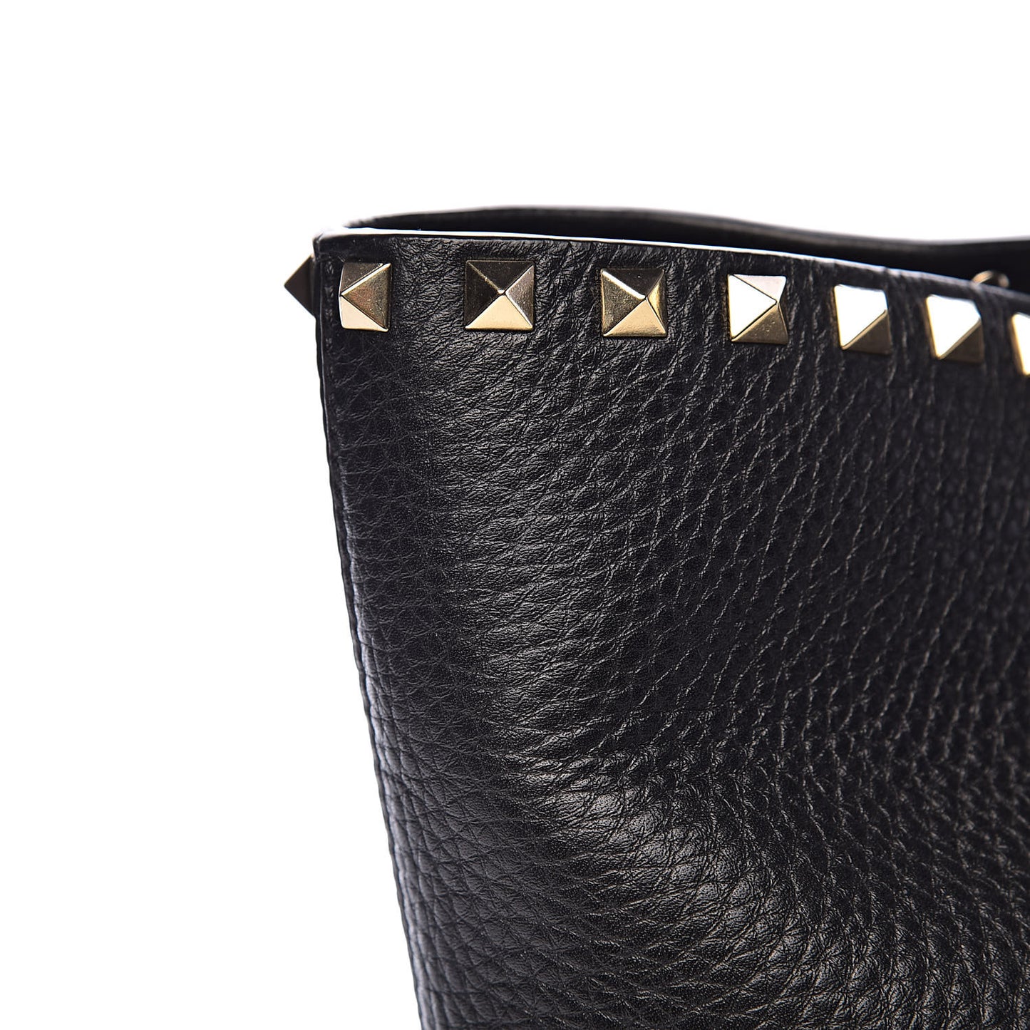 Grained Calfskin Rockstud Shoulder Tote Black