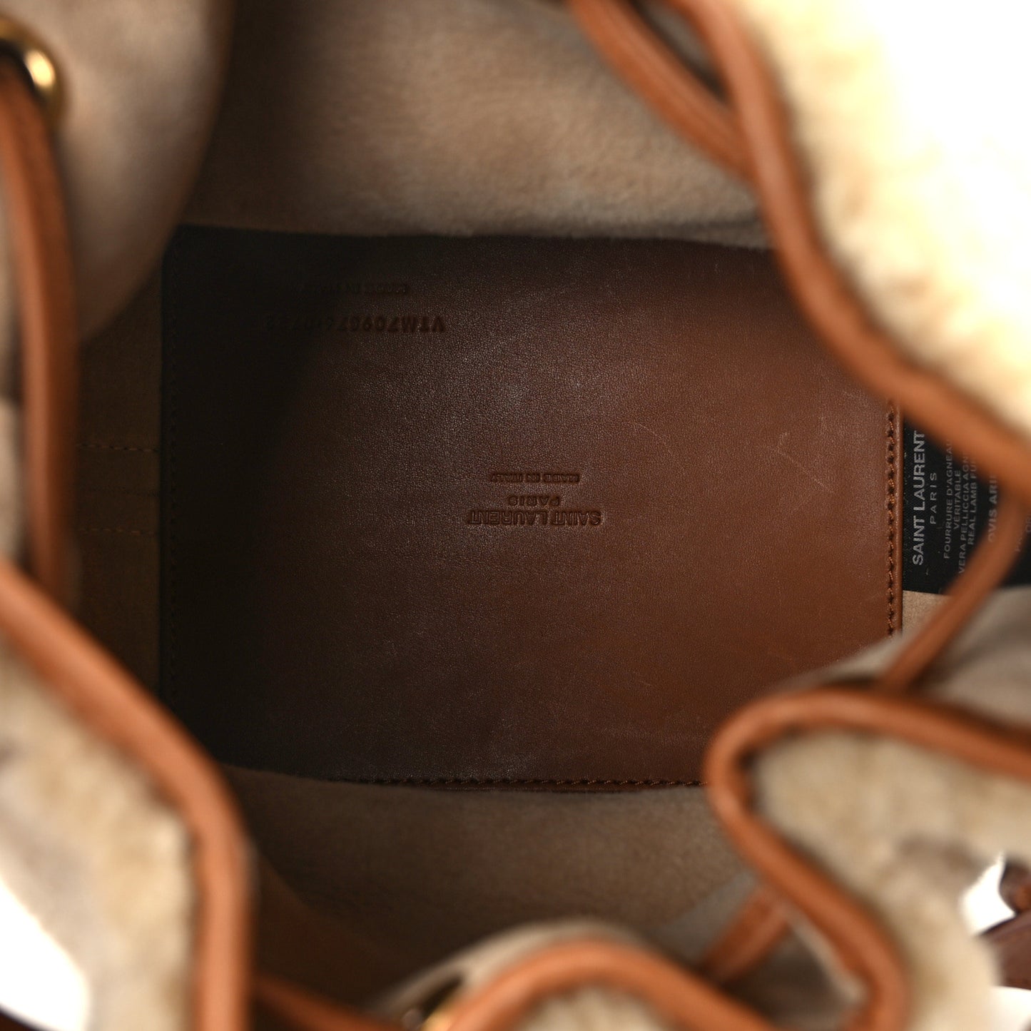 Shearling Calfskin Small Emmanuelle Bucket Bag Natural Beige Brick