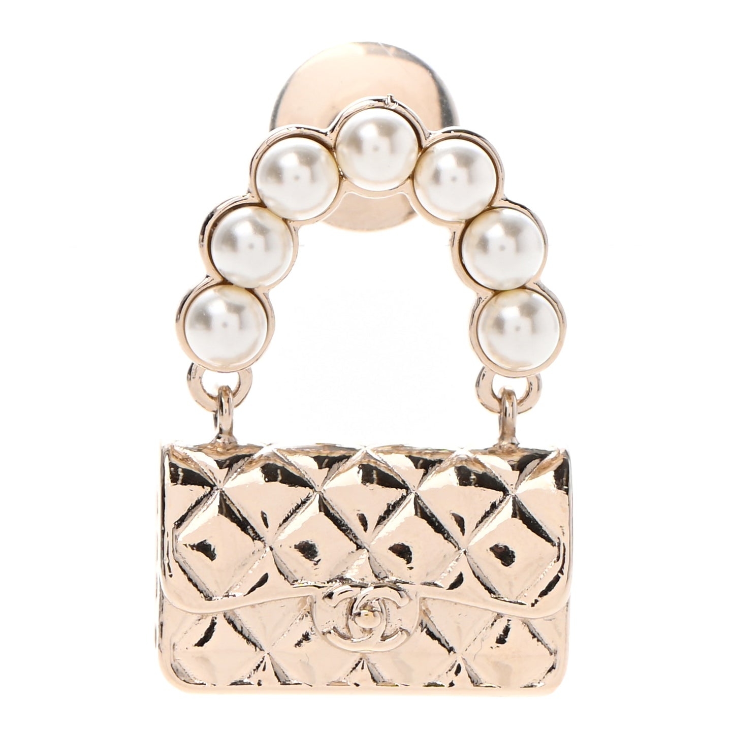 Pearl Quilted Flap Brooch Gold