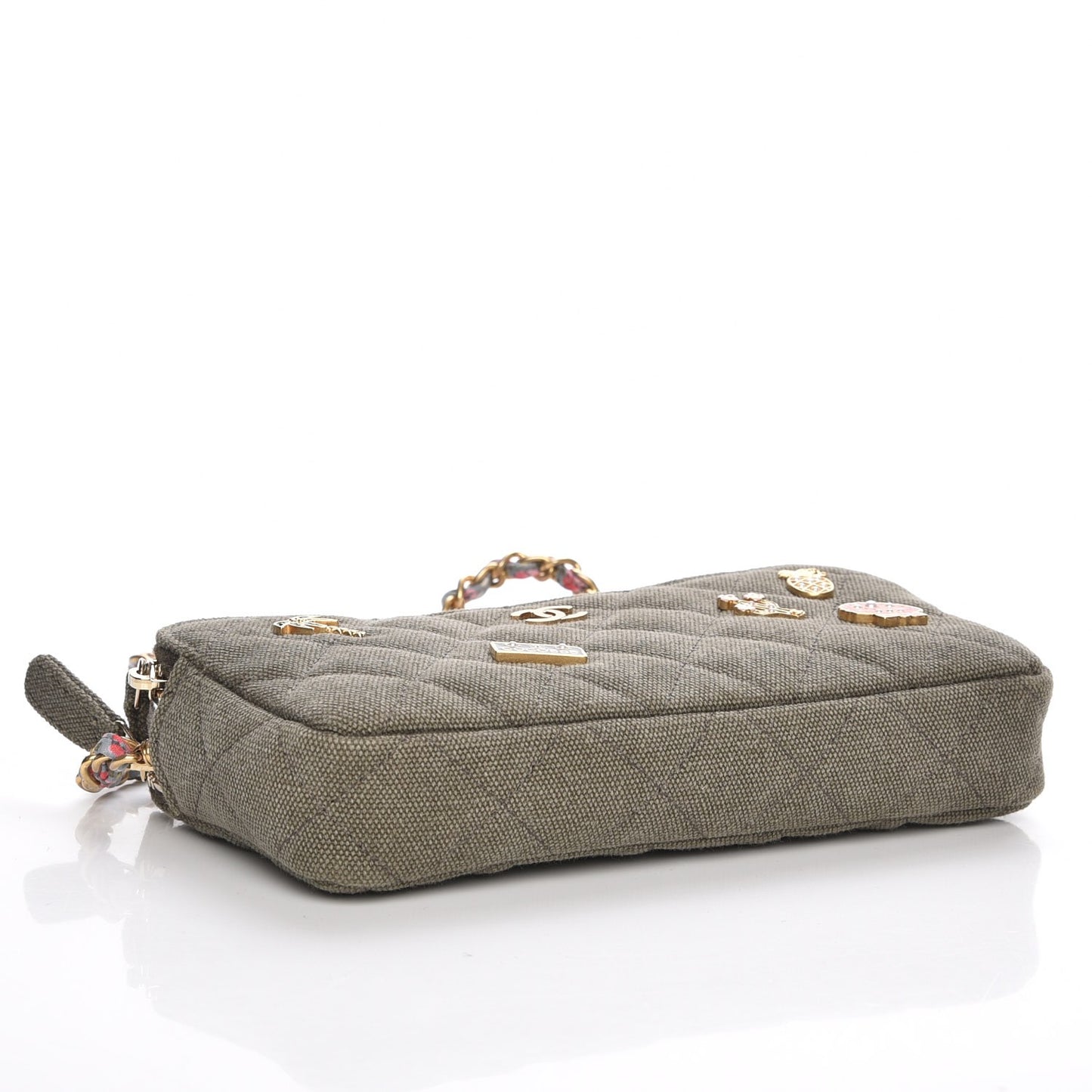 Canvas Quilted Coco Cuba Small Clutch With Chain Khaki