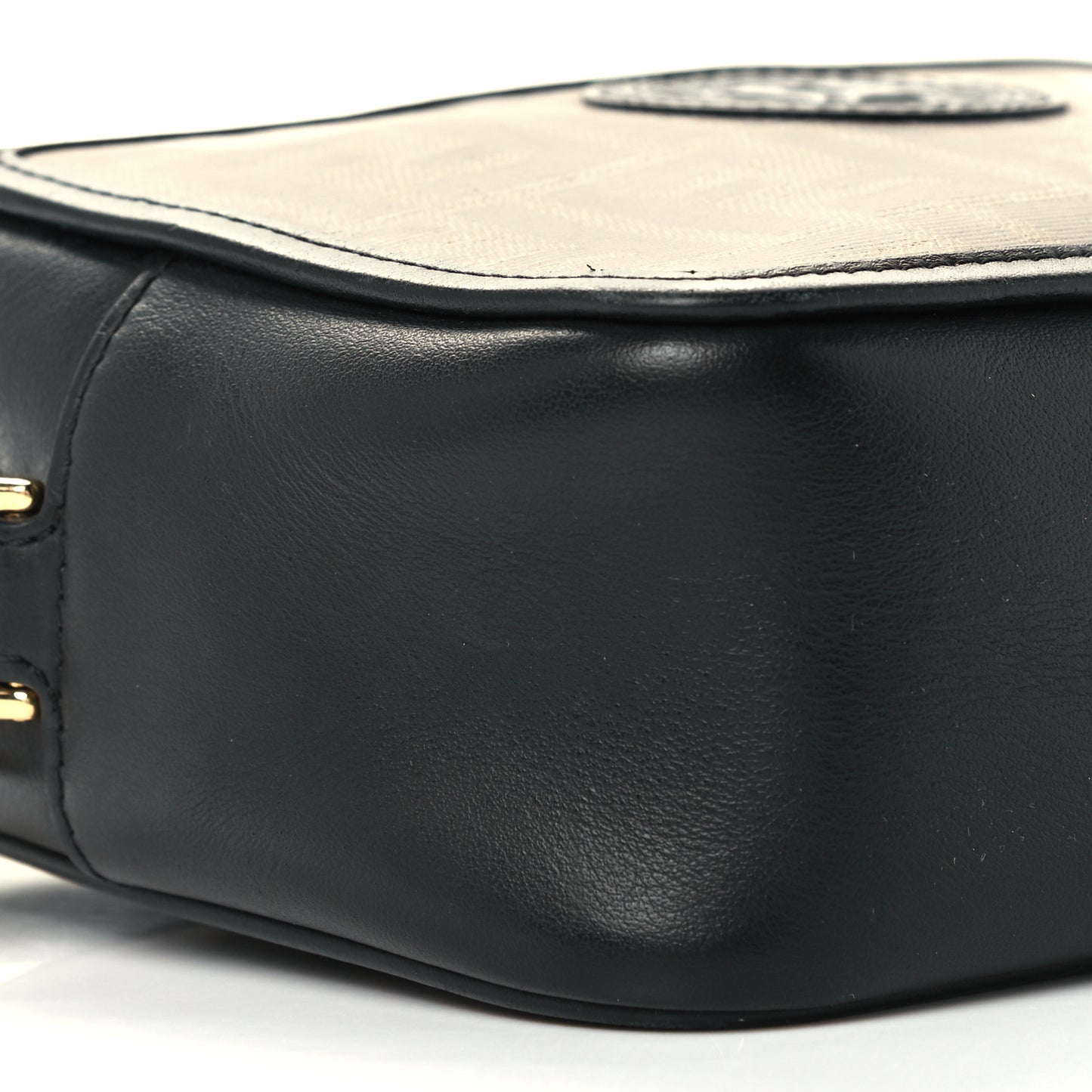 Glazed Fabric Vitello Century FF 1974 Stamp Patch Mini Camera Case Mogano Panna Black