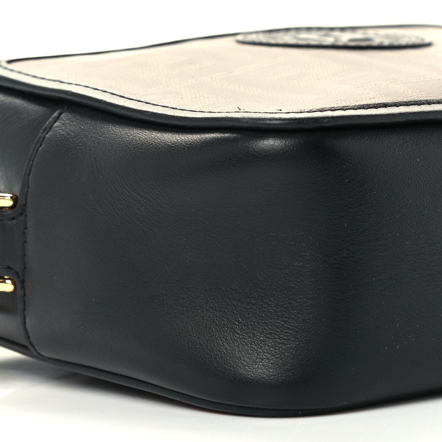 Fendi Glazed Fabric Vitello Century FF 1974 Stamp Patch Mini Camera Case Mogano Panna Black 10 of 12