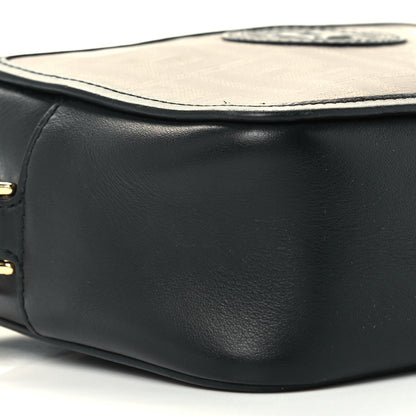 Fendi Glazed Fabric Vitello Century FF 1974 Stamp Patch Mini Camera Case Mogano Panna Black 10 of 12