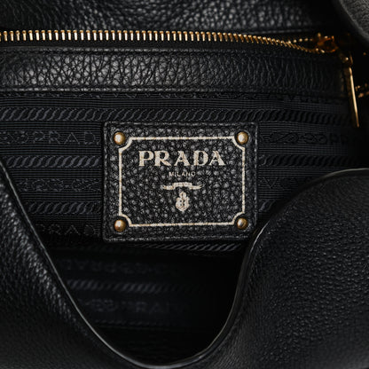 Prada Vitello Phenix Embossed Logo Hobo Black 5 of 12