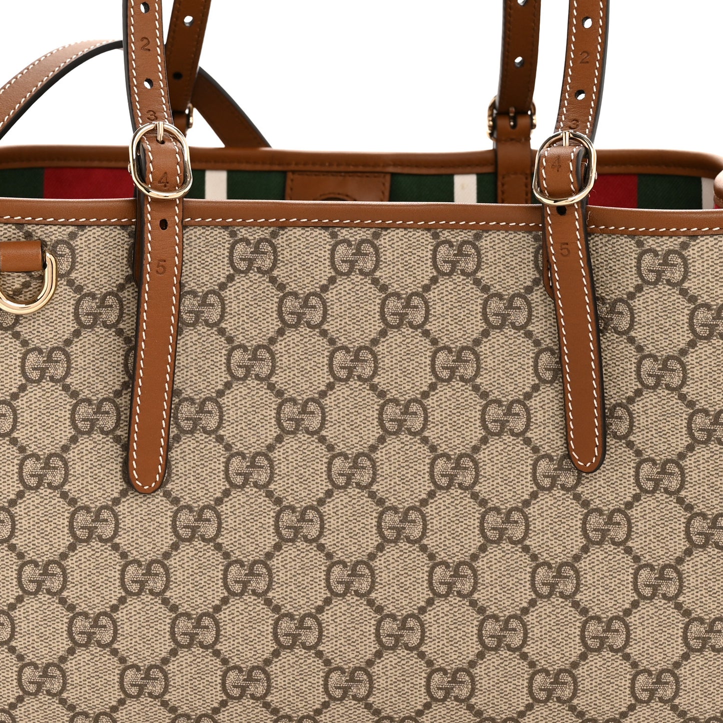 GG Supreme Monogram Emblem Medium Tote Bag Beige Dark Brown