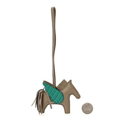 Hermes Milo Lambskin Matte Alligator Touch Grigri Rodeo Pegase Horse Bag Charm PM Beige Marfa Vert Jade 2 of 4