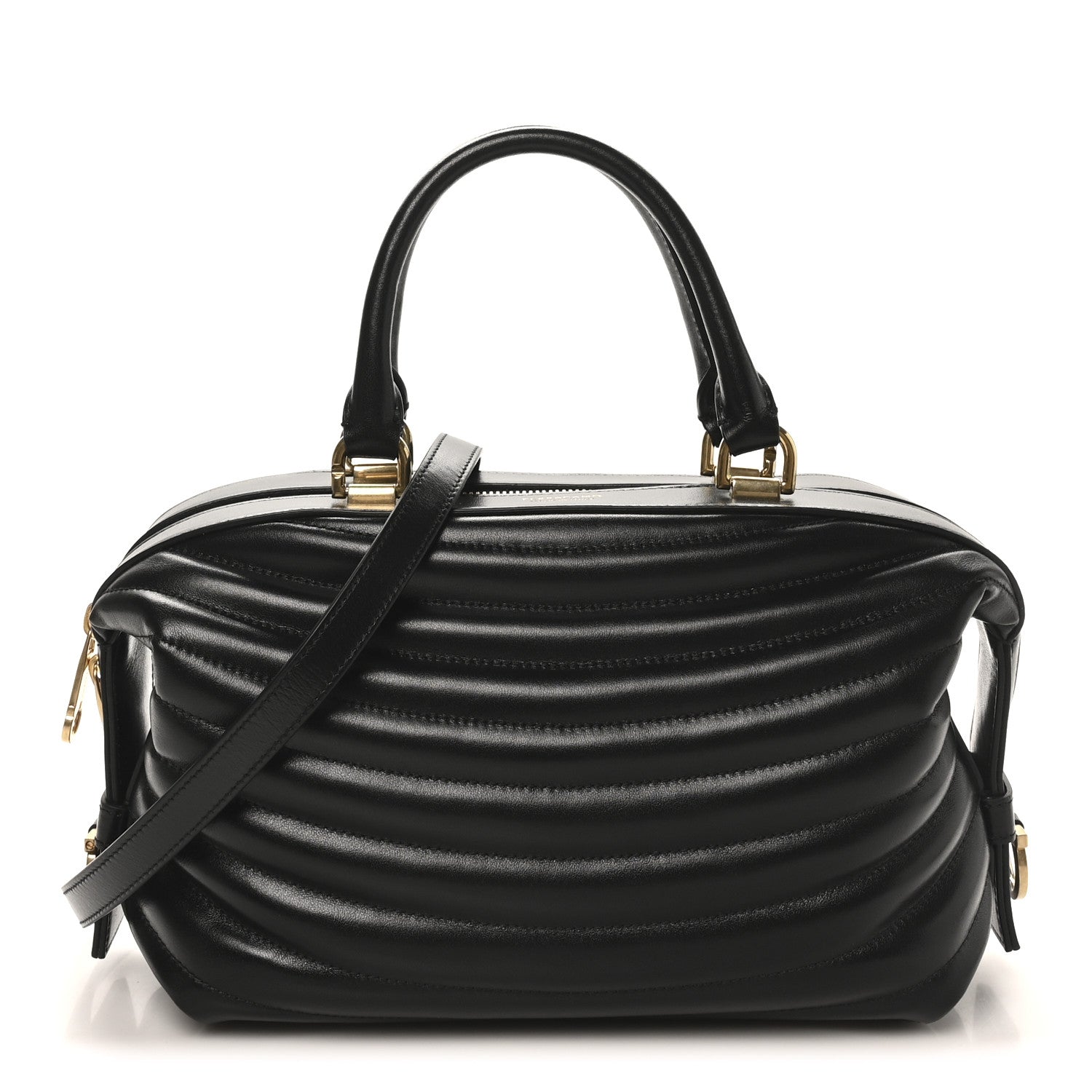 Salvatore Ferragamo Calfskin Quilted Bowling Top Handle Shoulder Bag Black 1 of 9